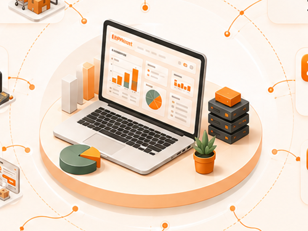 Dashboard ERP menampilkan grafik penjualan dan ringkasan operasional perusahaan